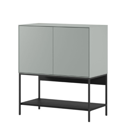 Meuble d’appoint 2 portes en mélaminé vert sauge et pieds métal noir - MIRINOR