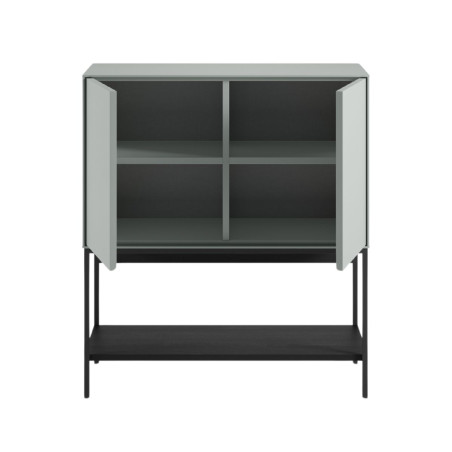 Meuble d’appoint 2 portes en mélaminé vert sauge et pieds métal noir - MIRINOR