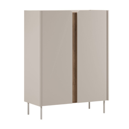 Meuble d'appoint 2 portes beige et aspect bois avec découpe bandeau - LIWENNOR