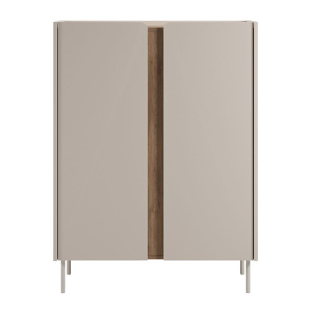 Meuble d'appoint 2 portes beige et aspect bois avec découpe bandeau - LIWENNOR