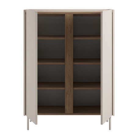 Meuble d'appoint 2 portes beige et aspect bois avec découpe bandeau - LIWENNOR