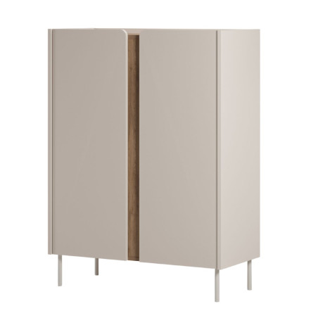 Meuble d'appoint 2 portes beige et aspect bois avec découpe bandeau - LIWENNOR