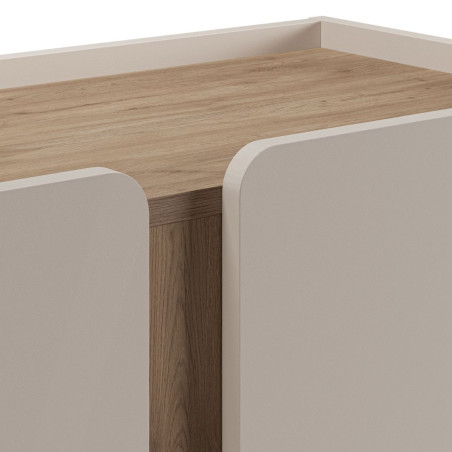 Meuble d'appoint 2 portes beige et aspect bois avec découpe bandeau - LIWENNOR