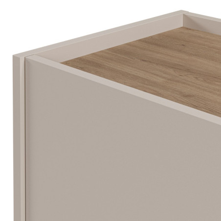 Meuble d'appoint 2 portes beige et aspect bois avec découpe bandeau - LIWENNOR