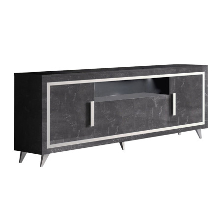 Buffet 4 Portes Effet Marbre Anthracite avec Leds - ALUNA