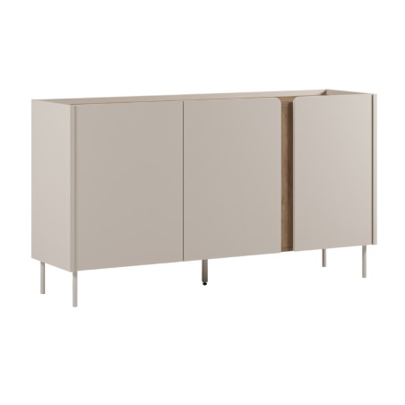 Buffet 3 portes mélaminé beige et aspect bois avec découpe bandeau - LIWENNOR
