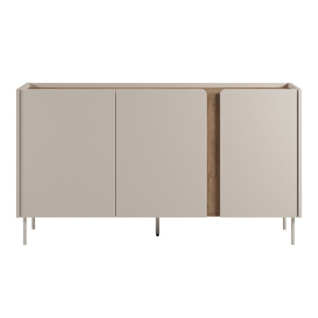 Buffet 3 portes mélaminé beige et aspect bois avec découpe bandeau - LIWENNOR