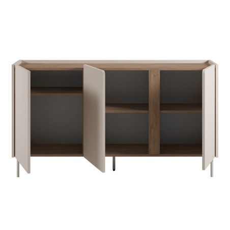 Buffet 3 portes mélaminé beige et aspect bois avec découpe bandeau - LIWENNOR