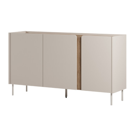 Buffet 3 portes mélaminé beige et aspect bois avec découpe bandeau - LIWENNOR