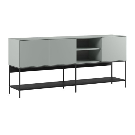 Buffet 3 portes 1 niche vert sauge et métal noir mat - MIRINOR