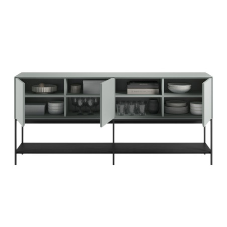 Buffet 3 portes 1 niche vert sauge et métal noir mat - MIRINOR