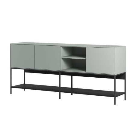 Buffet 3 portes 1 niche vert sauge et métal noir mat - MIRINOR