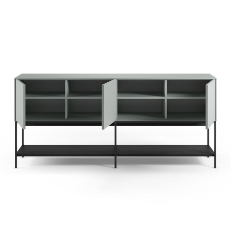 Buffet 3 portes 1 niche vert sauge et métal noir mat - MIRINOR