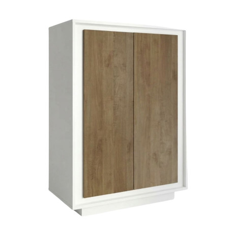 Rangement 2 portes blanc laqué façades aspect bois finition Mercure - POLVIA