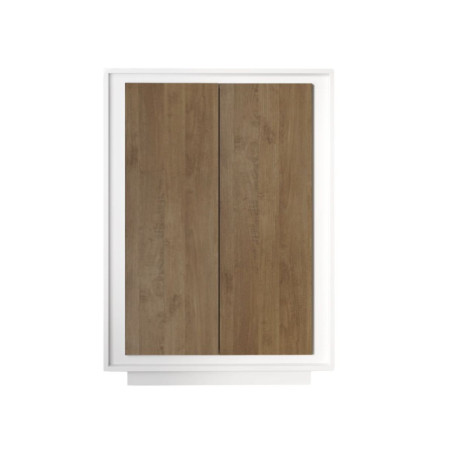 Rangement 2 portes blanc laqué façades aspect bois finition Mercure - POLVIA