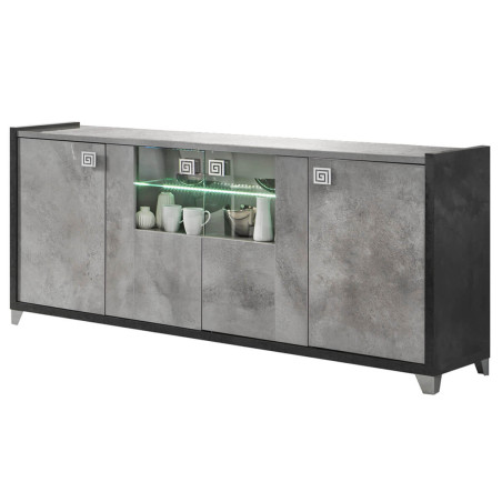 Buffet 4 portes gris aspect pierre avec led - HOFIO