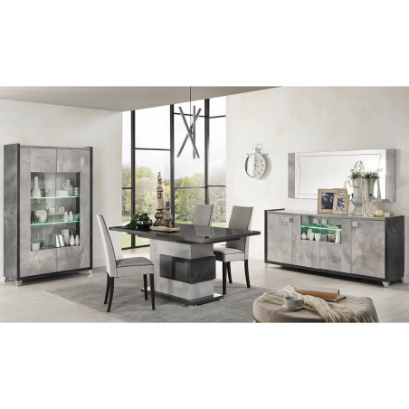 Buffet 4 portes gris aspect pierre avec led - HOFIO