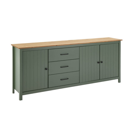 Buffet bas 3 portes 3 tiroirs bois ciré vert - TINIO
