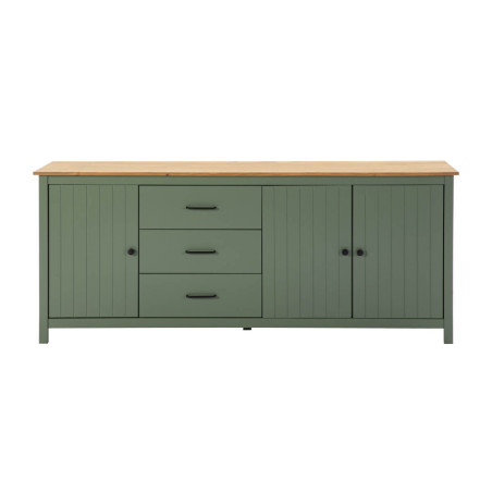 Buffet bas 3 portes 3 tiroirs bois ciré vert - TINIO