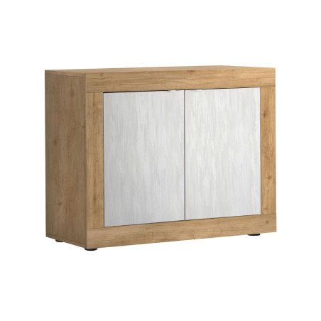 Buffet 2 portes aspect bois et blanc texturé - OTELIA