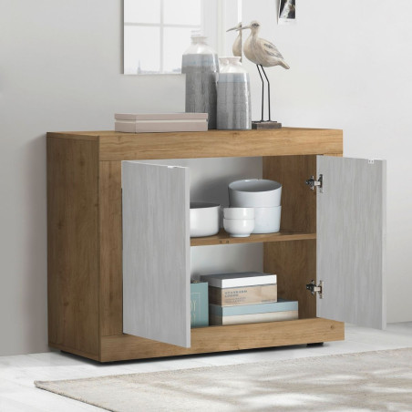 Buffet 2 portes aspect bois et blanc texturé - OTELIA