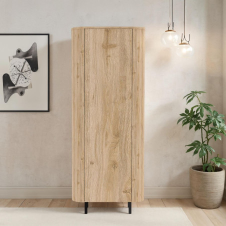 Rangement haut 1 porte aspect bois coins arrondis pieds noirs - VIVARINOR