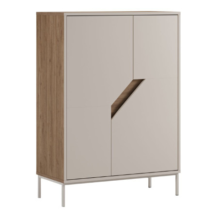 Meuble de rangement 2 portes mélaminé beige et bois découpe oblique - ANOUKOR