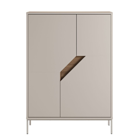 Meuble de rangement 2 portes mélaminé beige et bois découpe oblique - ANOUKOR