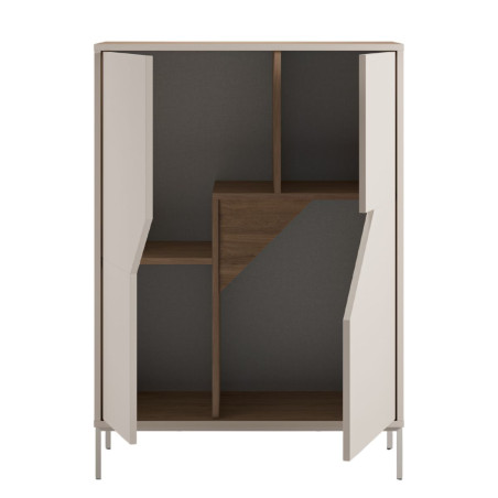 Meuble de rangement 2 portes mélaminé beige et bois découpe oblique - ANOUKOR
