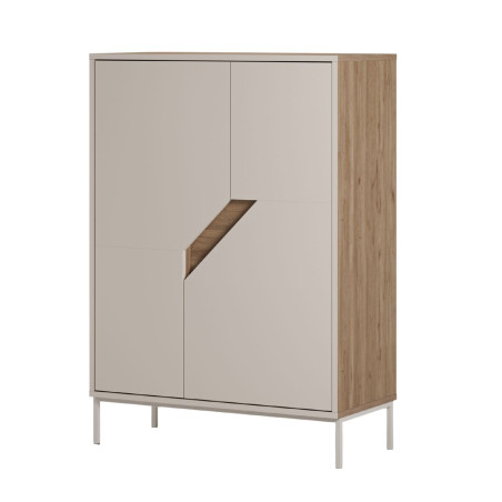 Meuble de rangement 2 portes mélaminé beige et bois découpe oblique - ANOUKOR