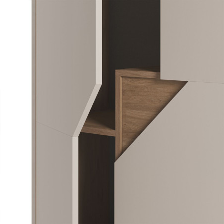 Meuble de rangement 2 portes mélaminé beige et bois découpe oblique - ANOUKOR