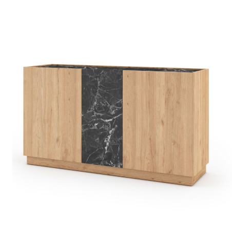 Buffet 3 portes 140 cm imitation bois et marbre noir - ODALYSOR