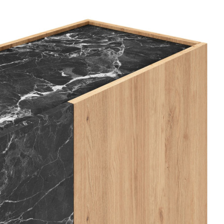 Buffet 3 portes 140 cm imitation bois et marbre noir - ODALYSOR