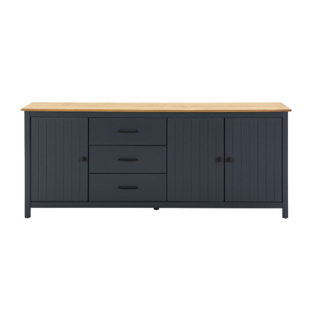 Buffet bas 3 portes 3 tiroirs bois ciré bleu pétrole - TINIO