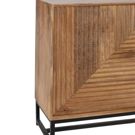 Buffet 3 portes en manguier relief graphique pieds métal noir - NERIOR