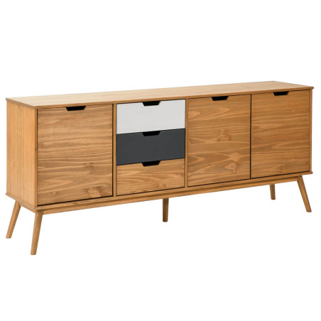Buffet 3 Portes 3 Tiroirs Bois Massif Blanc et Gris - MARIA