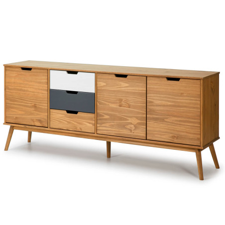 Buffet 3 Portes 3 Tiroirs Bois Massif Blanc et Gris - MARIA