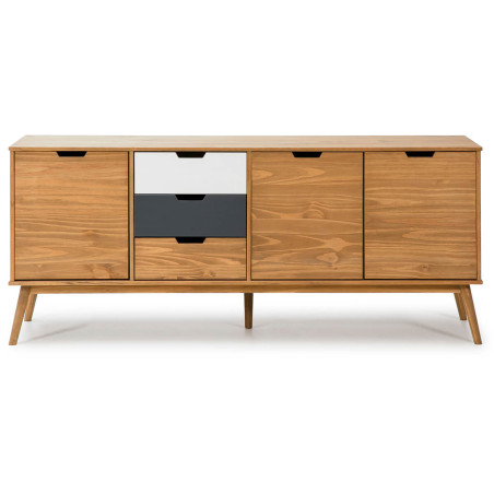 Buffet 3 Portes 3 Tiroirs Bois Massif Blanc et Gris - MARIA