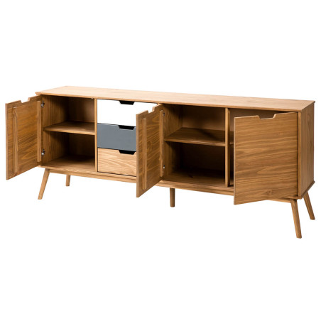 Buffet 3 Portes 3 Tiroirs Bois Massif Blanc et Gris - MARIA