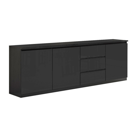 Buffet 3 Portes 3 Tiroirs Laqué Noir Brillant - DEYTA