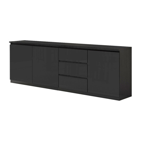 Buffet 3 Portes 3 Tiroirs Laqué Noir Brillant - DEYTA