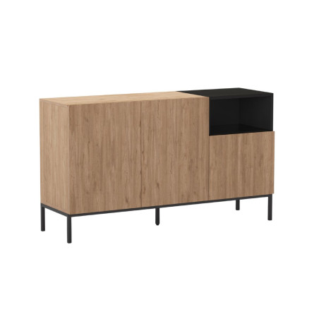 Buffet 3 portes 1 niche mélaminé bois et noir pieds métal laqué noir - CALLASOR