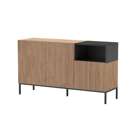 Buffet 3 portes 1 niche mélaminé bois et noir pieds métal laqué noir - CALLASOR
