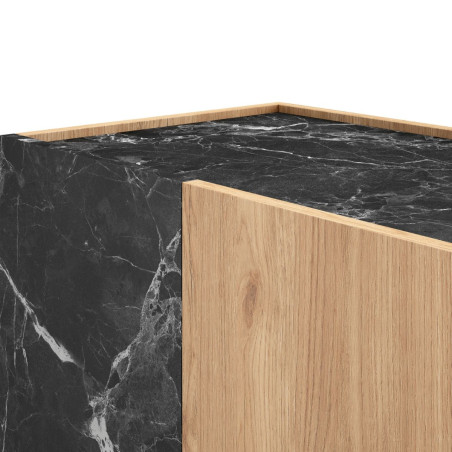 Buffet 2 portes en mélaminé imitation bois et marbre noir - ODALYSOR
