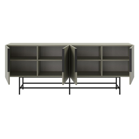 Buffet 4 portes vert kaki pieds et poignées en métal laqué noir - ALDINOR