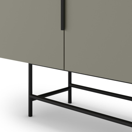 Buffet 4 portes vert kaki pieds et poignées en métal laqué noir - ALDINOR