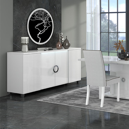 Buffet 4 portes laqué blanc avec leds - MARYSE