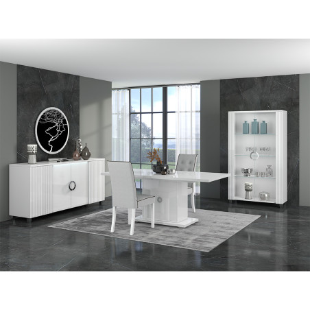 Buffet 4 portes laqué blanc avec leds - MARYSE