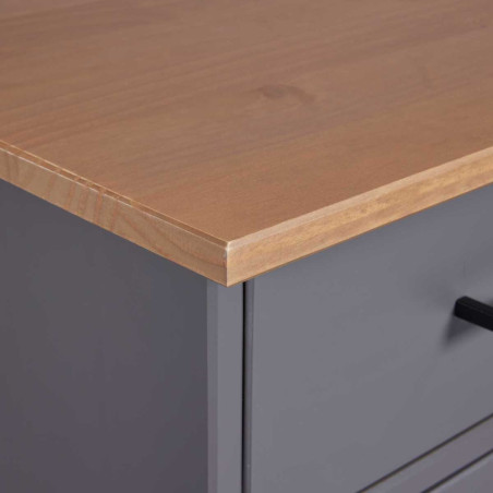Buffet 3 portes 3 tiroirs pin massif gris plateau chêne - FABIOR