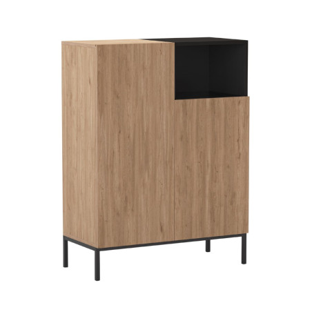 Meuble de rangement 2 portes imitation bois et noir pieds métal - CALLASOR